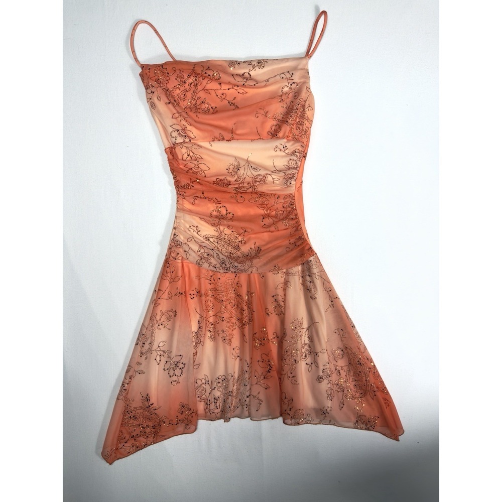 VTG Y2K Taboo Orange Ombré Glitter Short Formal Homecoming Dress Dance Sz Small